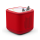 Red cubed speakerbox called the Toniebox 2 with two cute ears on top that control the sound and a magical light ring on top that lights up when a character called a Tonie is placed on top.