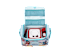 HörSpiel Transporter "Stitch" Innenansicht mit Toniebox 2, Bluetooth Kopfhörer und Kabel