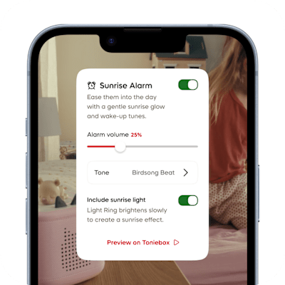 tonies app sunrise alarm settings