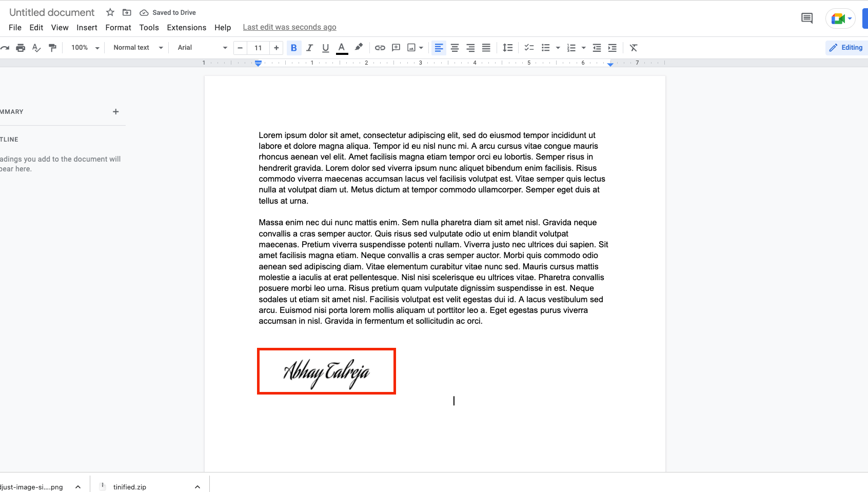 Uploaded Image signature in Google Docs