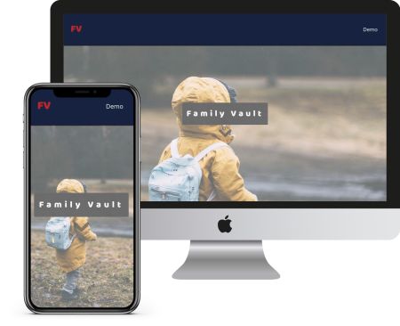 desktop and mobile screenshots of landing page for Family Vault website