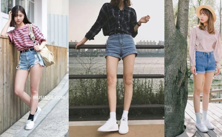 Áo thun form vừa, rộng và quần short cạp cao