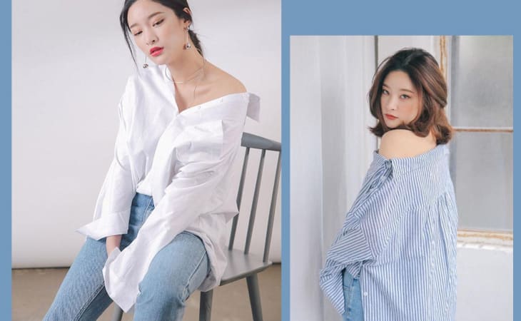 Biến tấu áo sơ mi nữ form rộng với dáng trễ vai