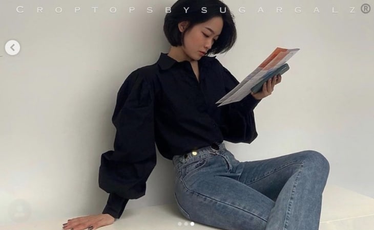 Áo sơ mi cổ cách điệu tay phồng