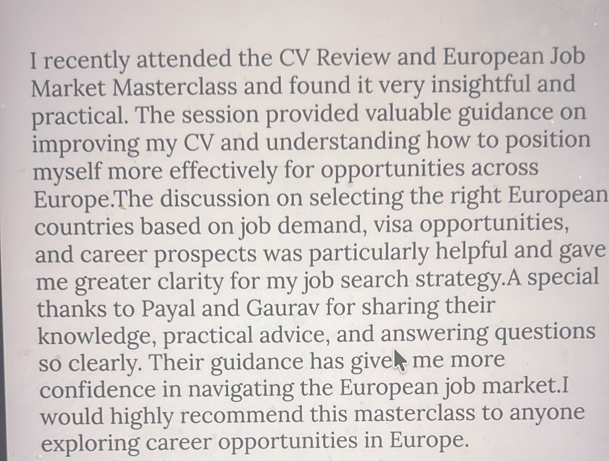 Student testimonial
