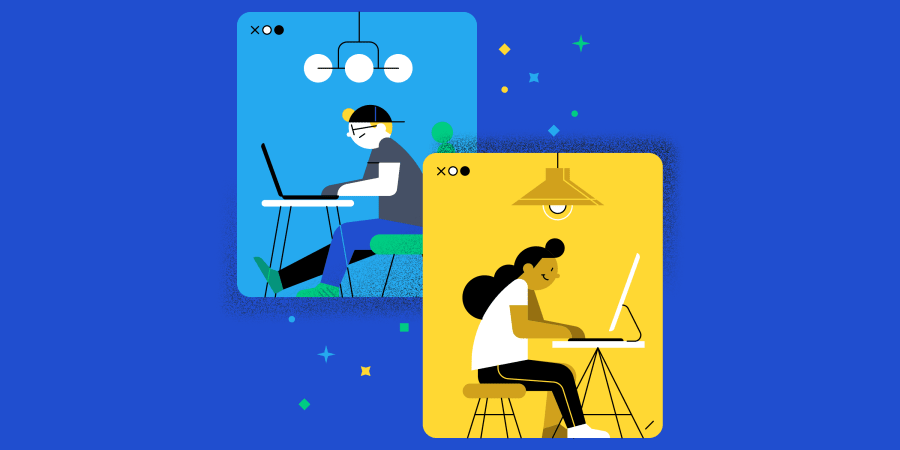 Illustration of two people working asynchronously