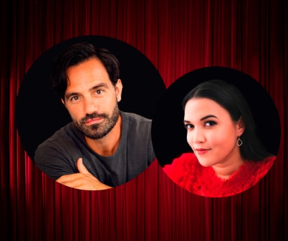 Headshots of Ramin Karimloo and Mikaela Bennett