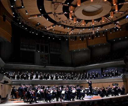 TSO on stage performing with a full choir