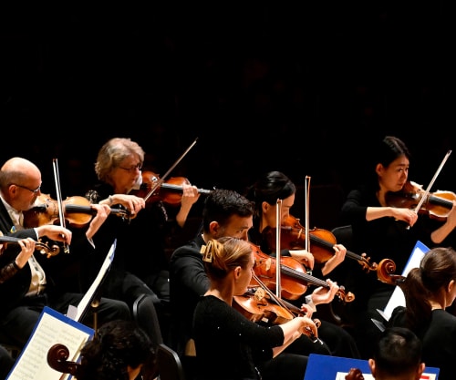 The orchestra performing on stage