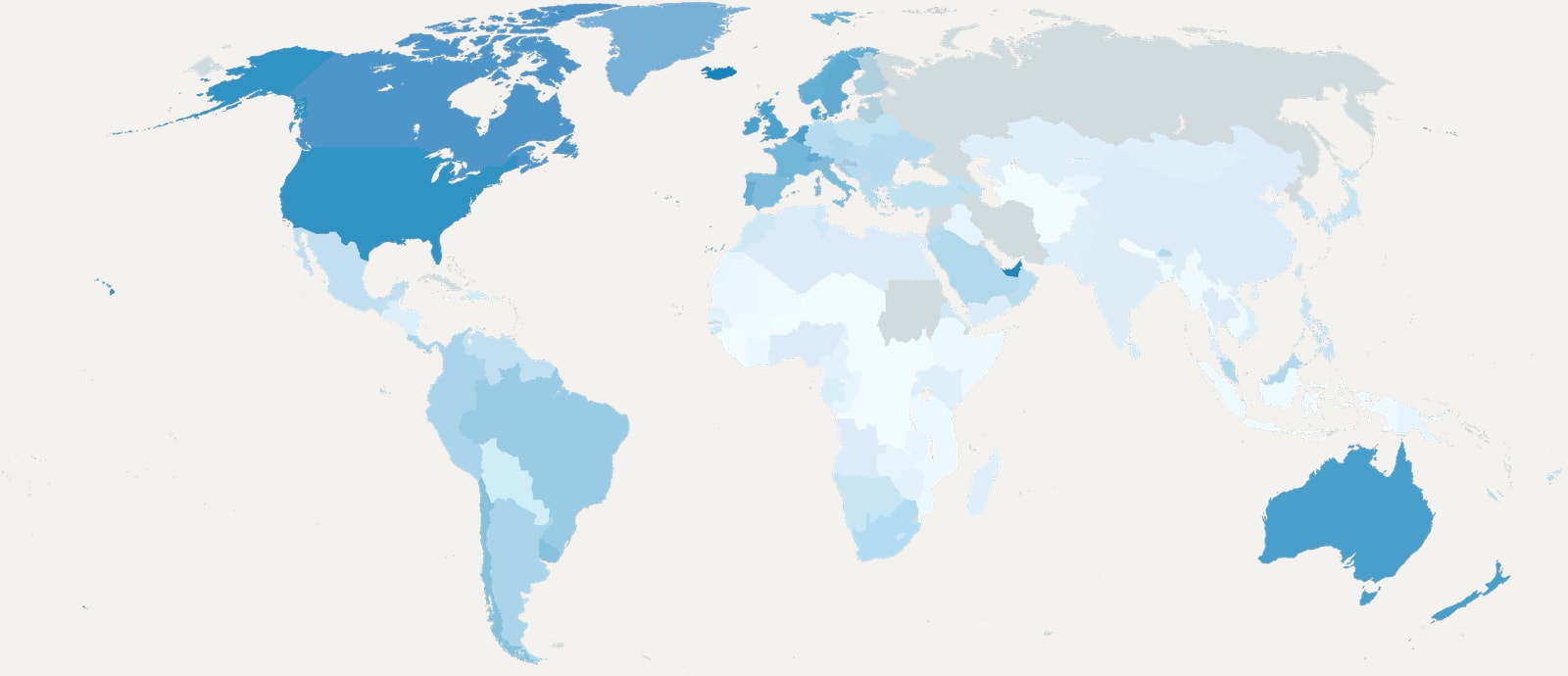 World map of LinkedIn market penetration by country