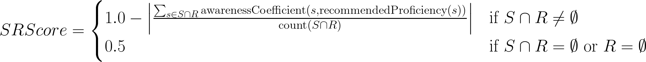 Mathematical description skill recommendations score formula