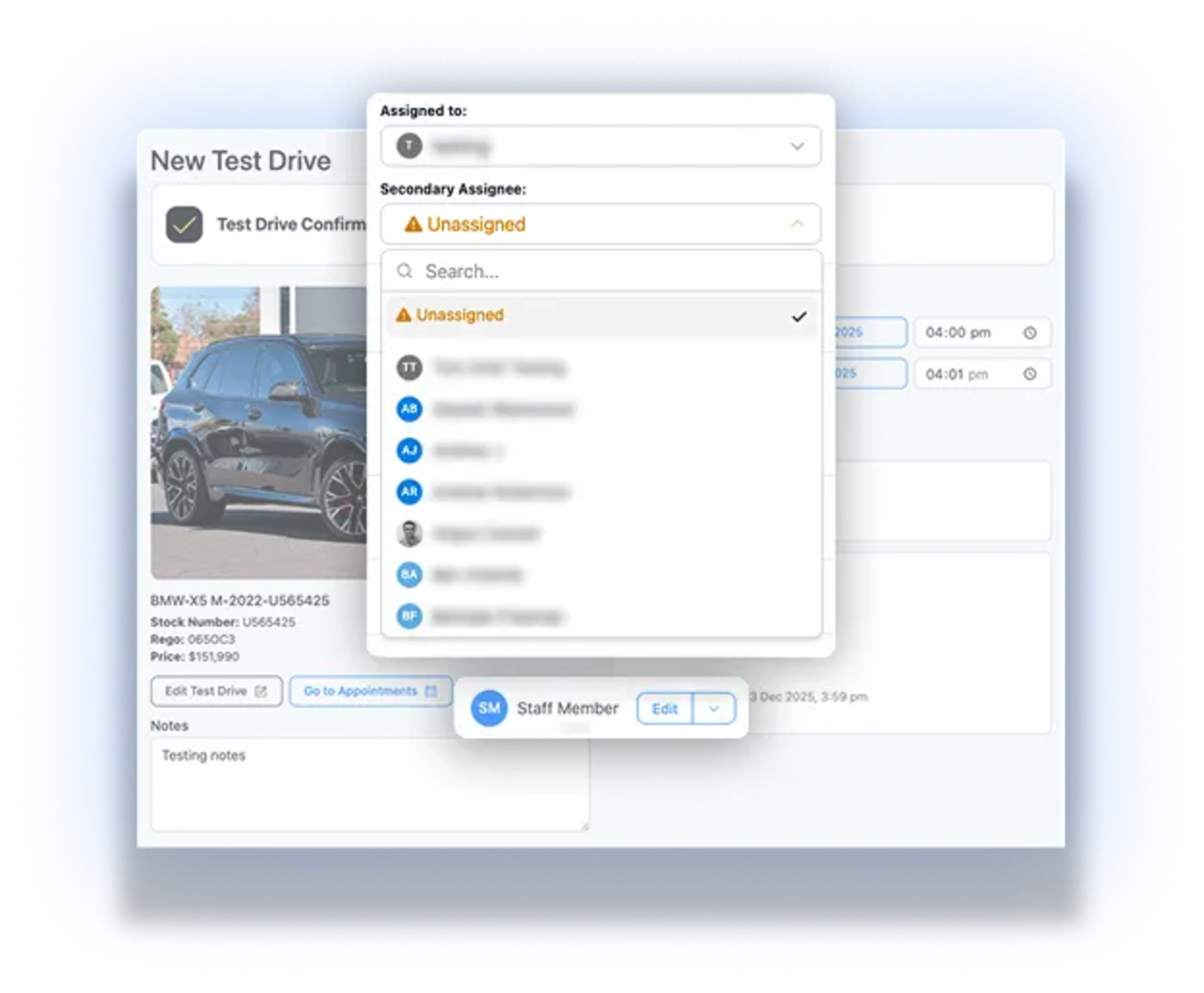 Assign test drives across team members
