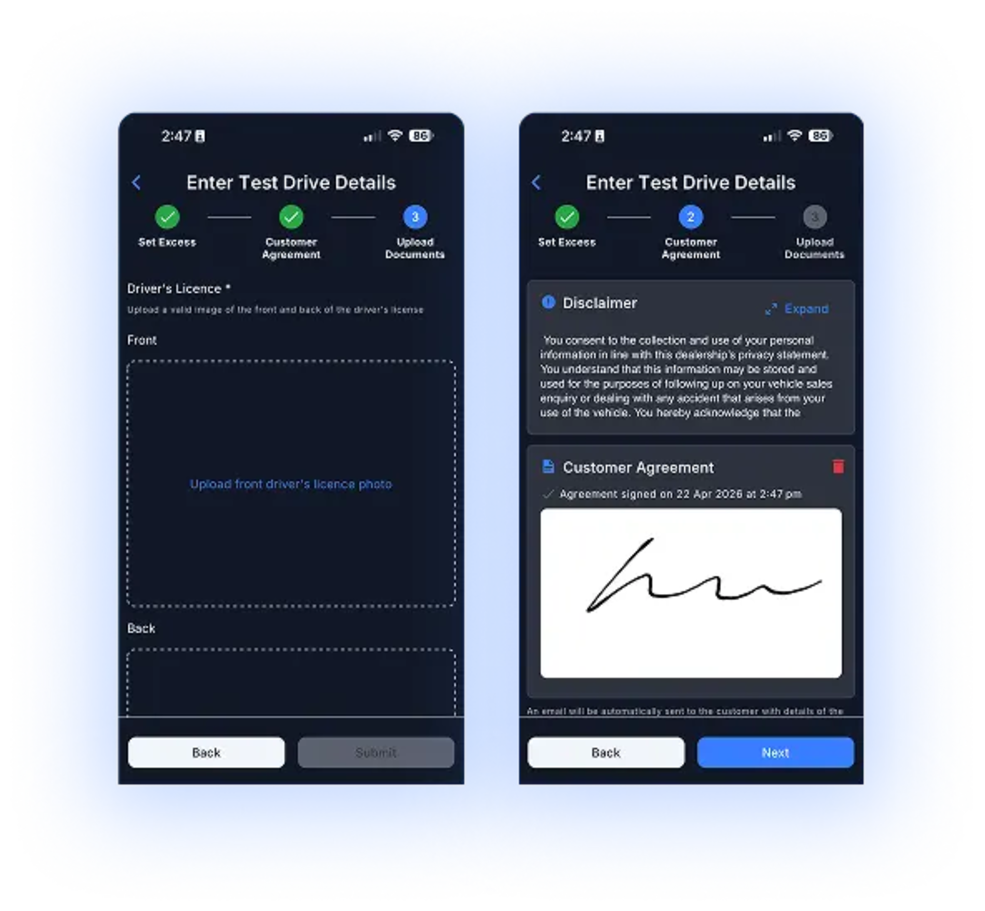 Capture driver licence and digital signature