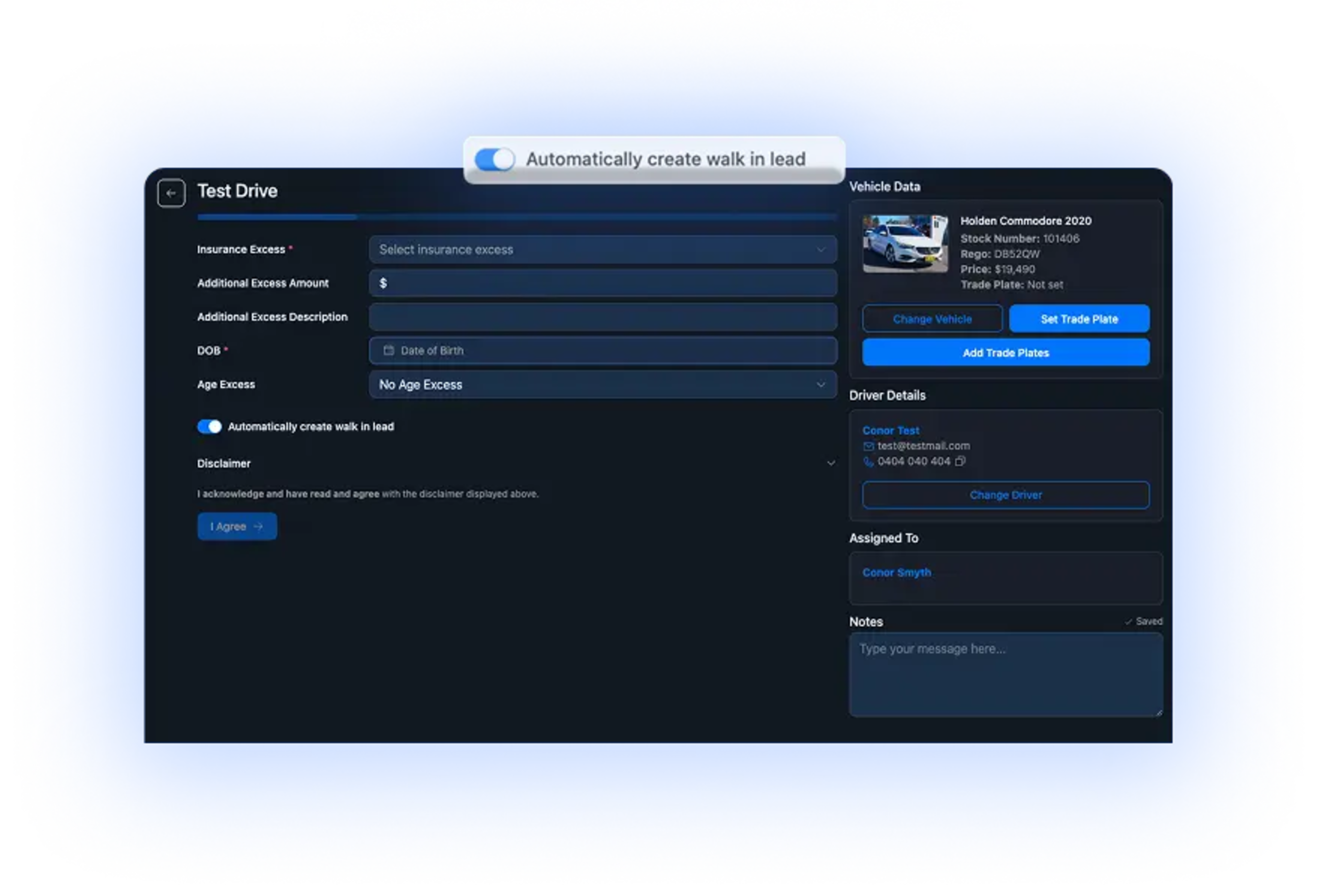 Automatic lead creation from test drive bookings