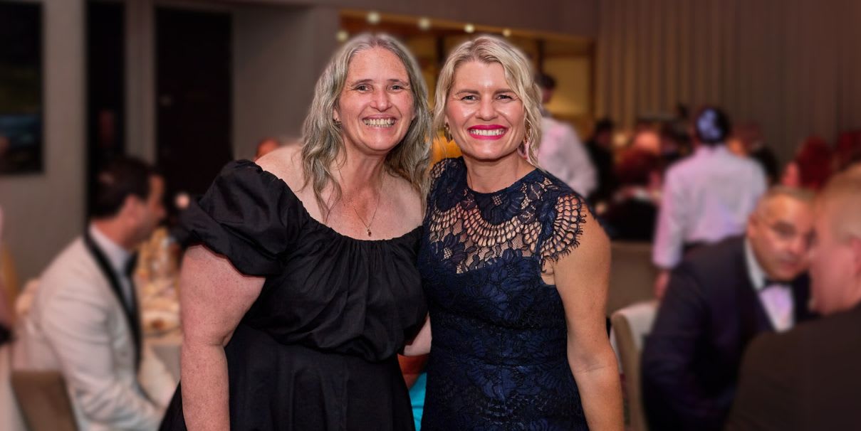 Vicki Baldwin stands with Social Mums Club founder, Kirsty Foster at the 2024 Opera Queensland Gala.