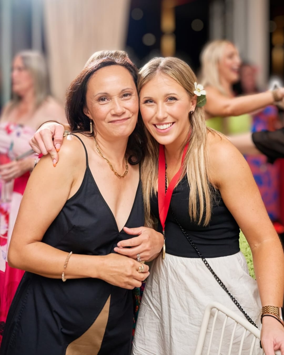 Brooke Rawson poses with work colleague at Christmas party.