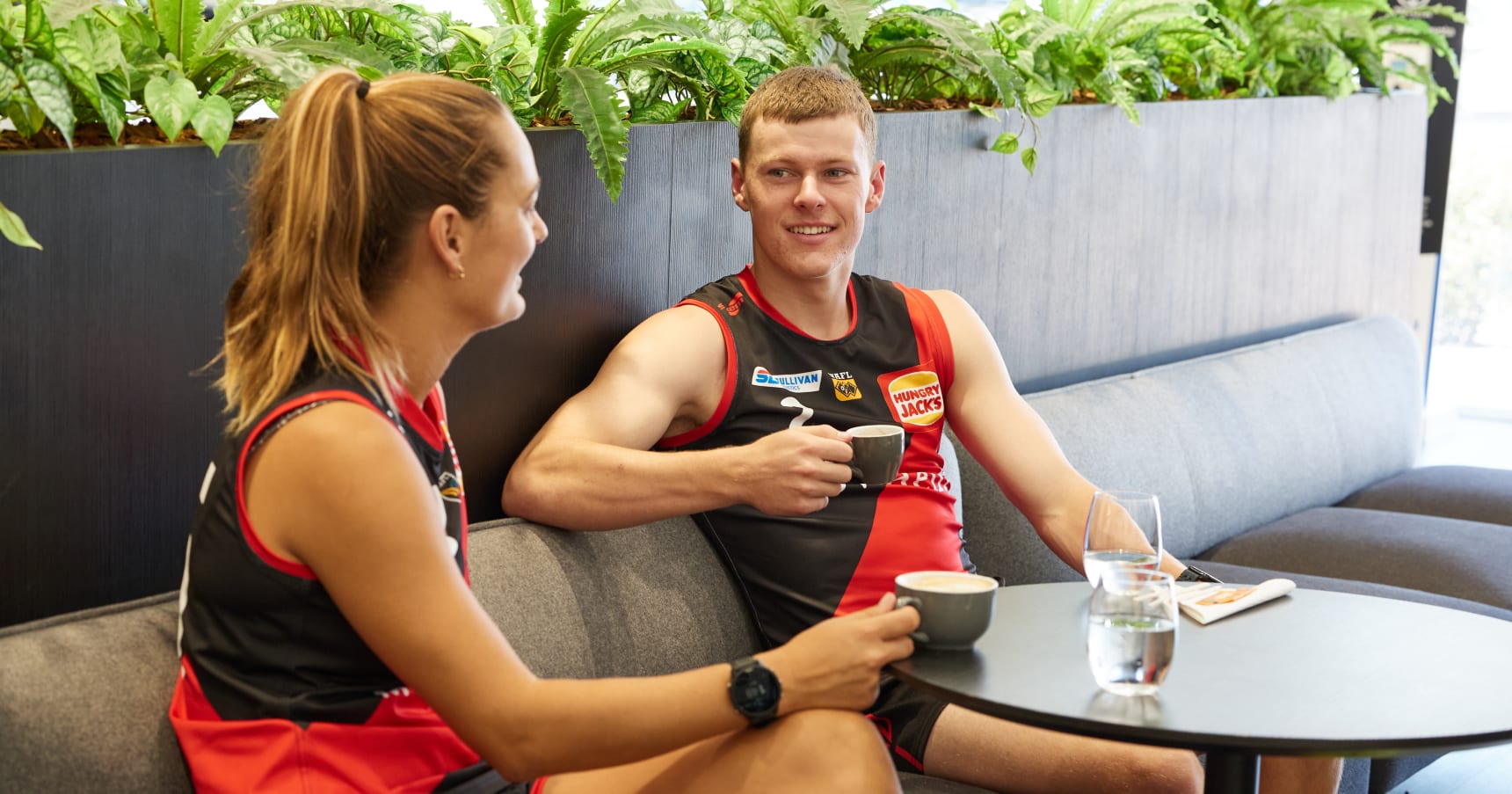 Perth Football Club Players Drink Free Coffee In New Town Toyota Customer Service lounge during Same Day Toyota Service