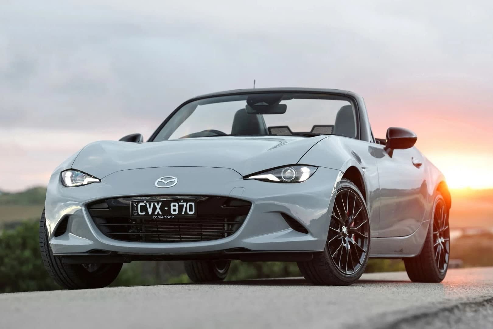 Updated Mazda MX-5 with Sunset in the background