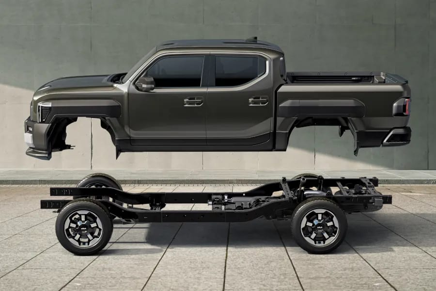 Kia Tasman body lifted off frame