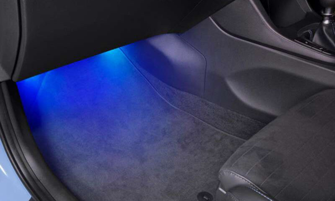 Front blue interior footwell lighting