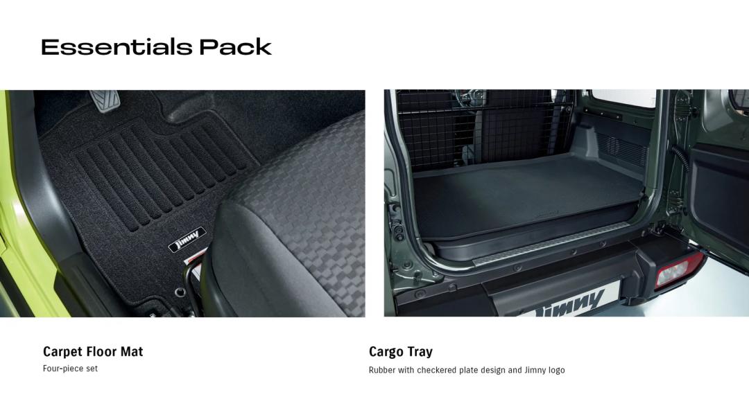 Jimny (3 Door AT) Essentials Pack (Carpet Floor Mat Set & Cargo Tray)