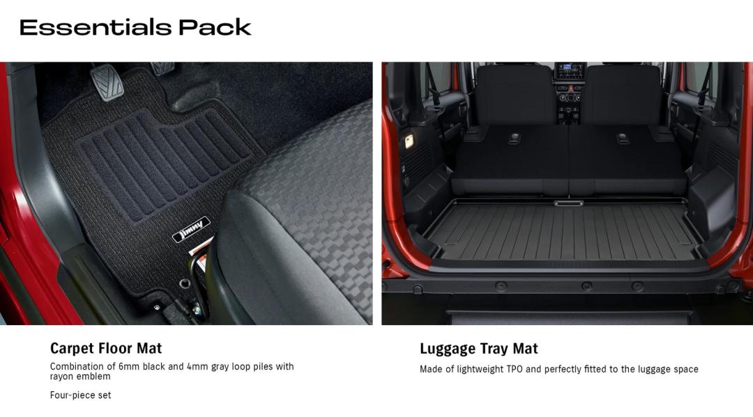 Jimny (XL MT) Essentials Pack (Carpet Floor Mat Set & Luggage Tray)