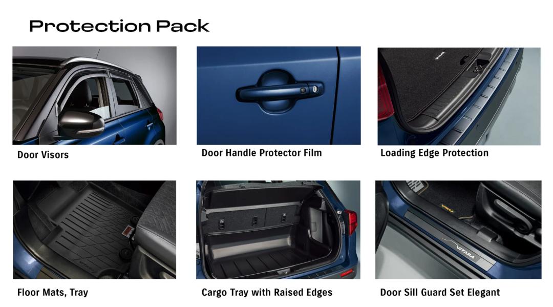 Vitara Hybrid Protection Pack (Tray Mats + Cargo Tray + Visors + Door Handle Protector + Sill & Loading Guards)