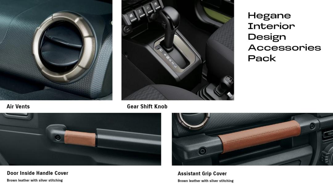 Jimny (XL AT) Hegane Interior Design Pack (Inside Door Handle & Assistant Grip Covers + Air Vent & Shift Panel Garnish)