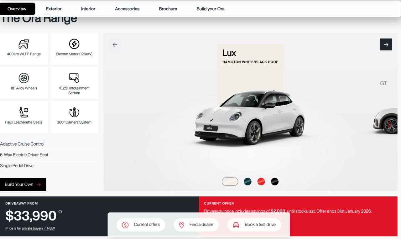 Australia’s Cheapest Electric Cars 2026 GWM Ora Lux Price