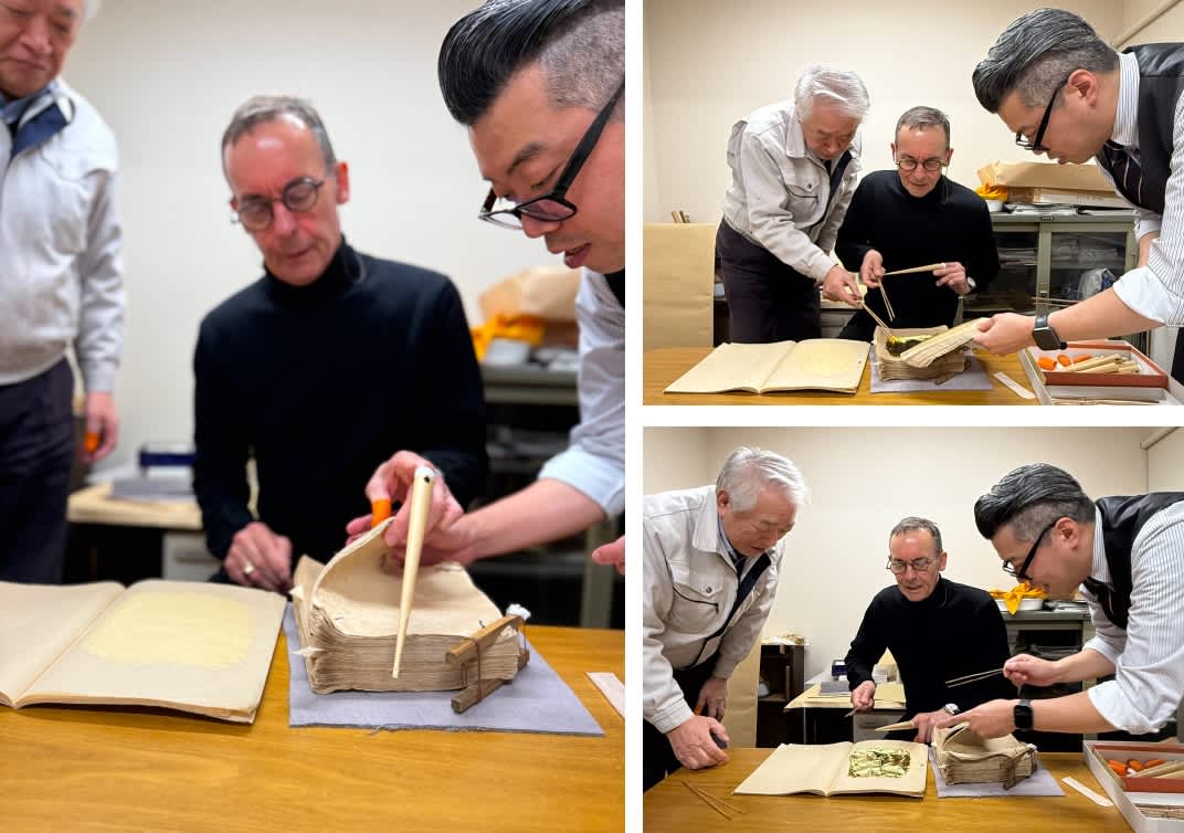 Master Aoshima and Mr Haseda assist Kerry with the same mid-method task. Photos: Jane Johnston