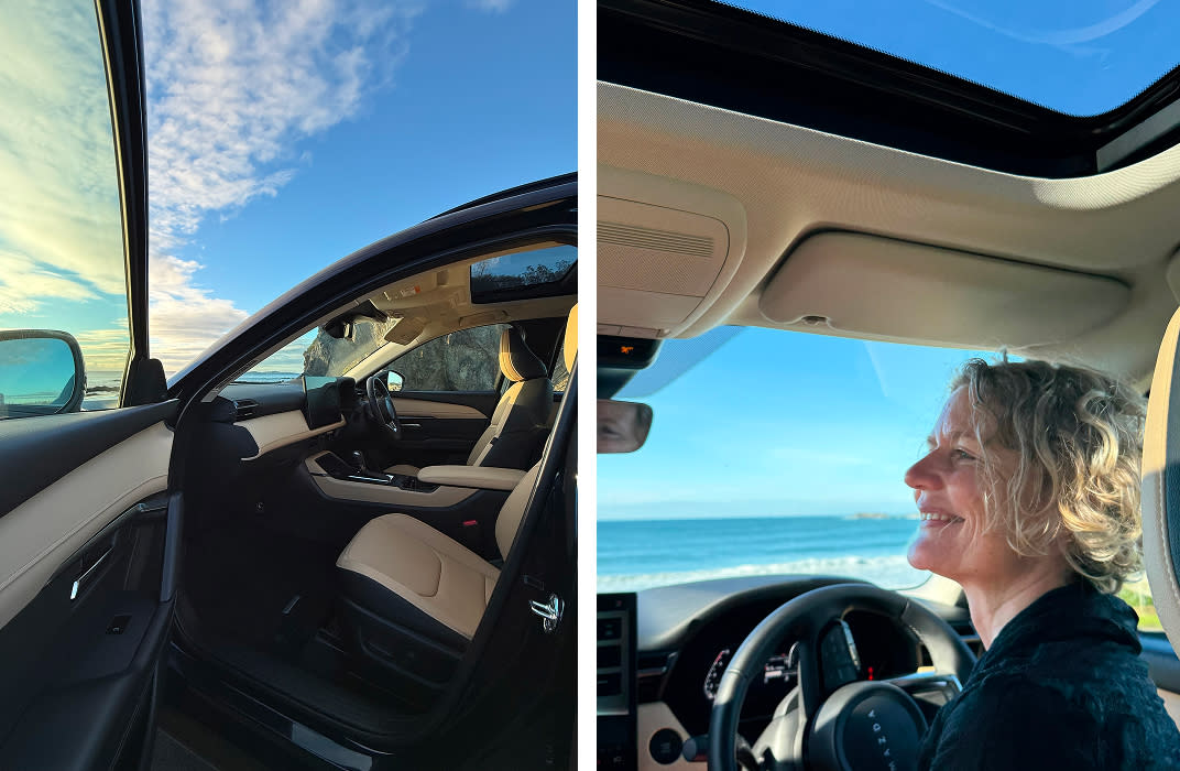CX-5 by the sea. Navy Blue Mica exterior. Sports Tan interior