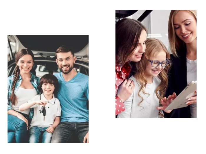 Happy families buying a car