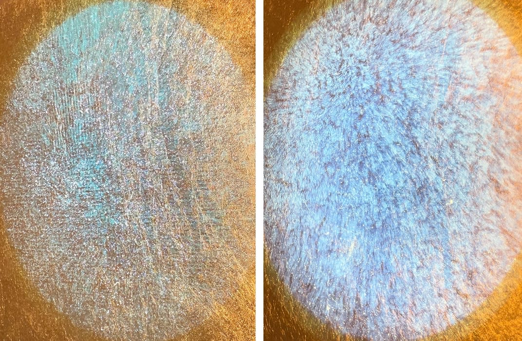 Museum displays (detail view): back-lit gold leaves, entsuke (left), tachikiri (right). Photos: Jane Johnston. 