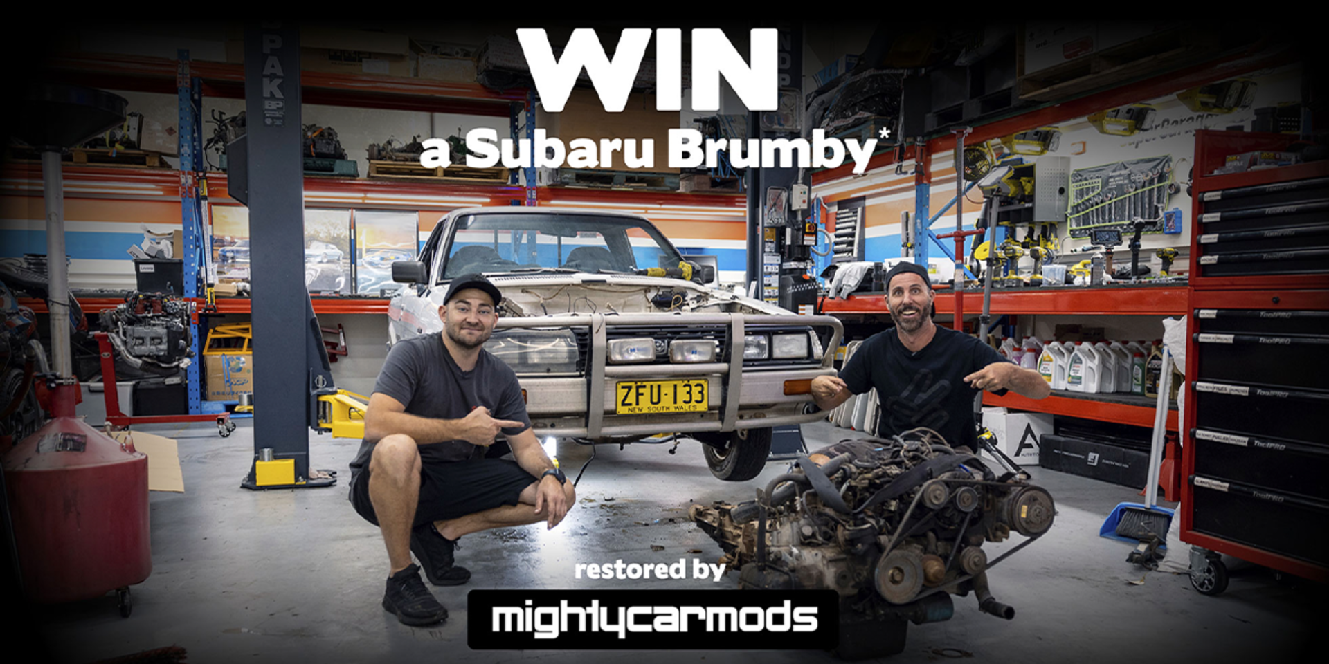 Subaru Australia joins forces with youtube sensations Mighty Car Mods to restore classic Brumby for road safety awareness banner