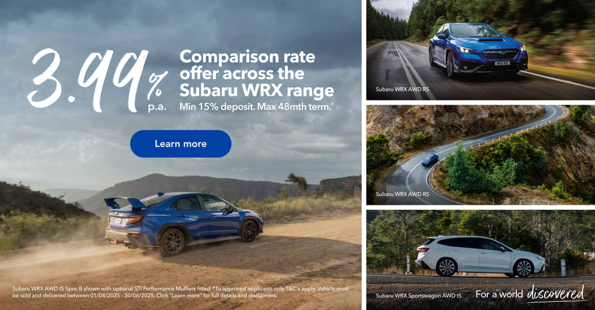 Take the Wheel with 3.99% Finance on the Subaru WRX at Tynan Subaru Albion Park banner