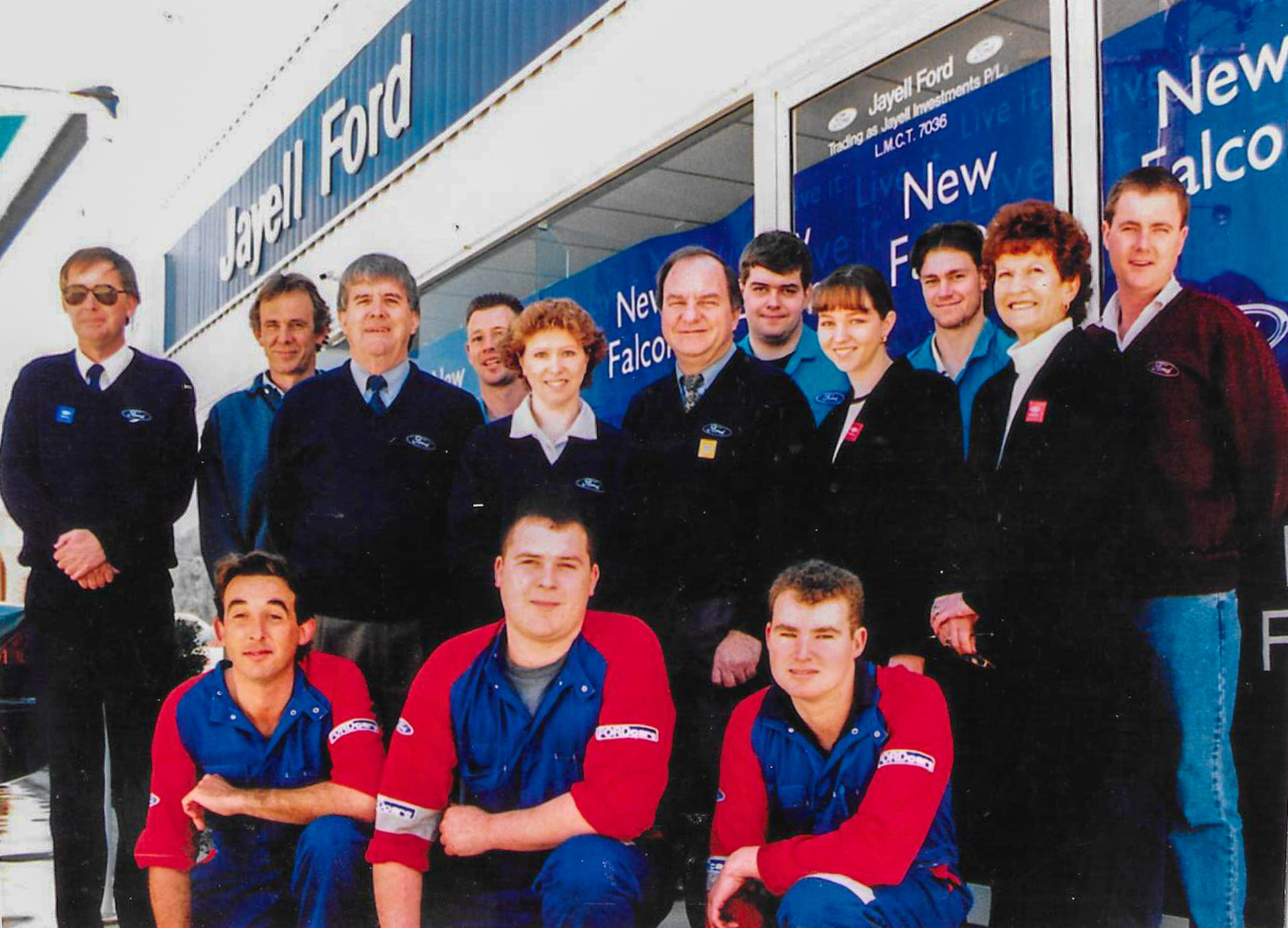 John and Jan McIlroy pictured with the Jayell Ford team at the launch of the AU Ford Falcon in 1998.