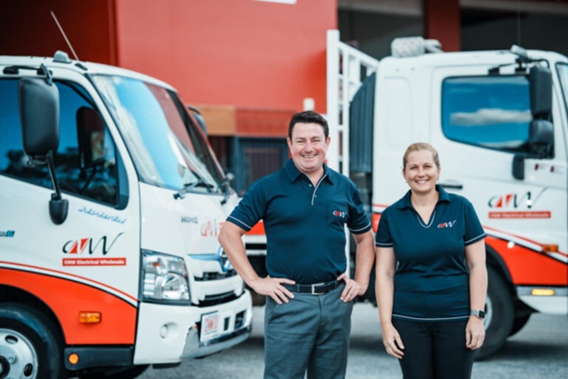 CNW CEO Simon Baynes and Asset Manager Melinda Uhlmann with one of their new Hino 300 Hybrid trucks.