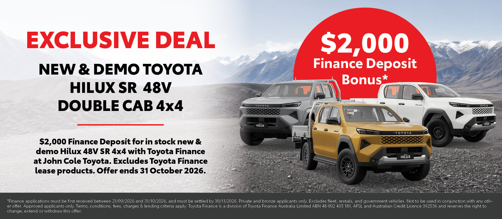 HiLux $2,000 Finance Deposit Bonus 