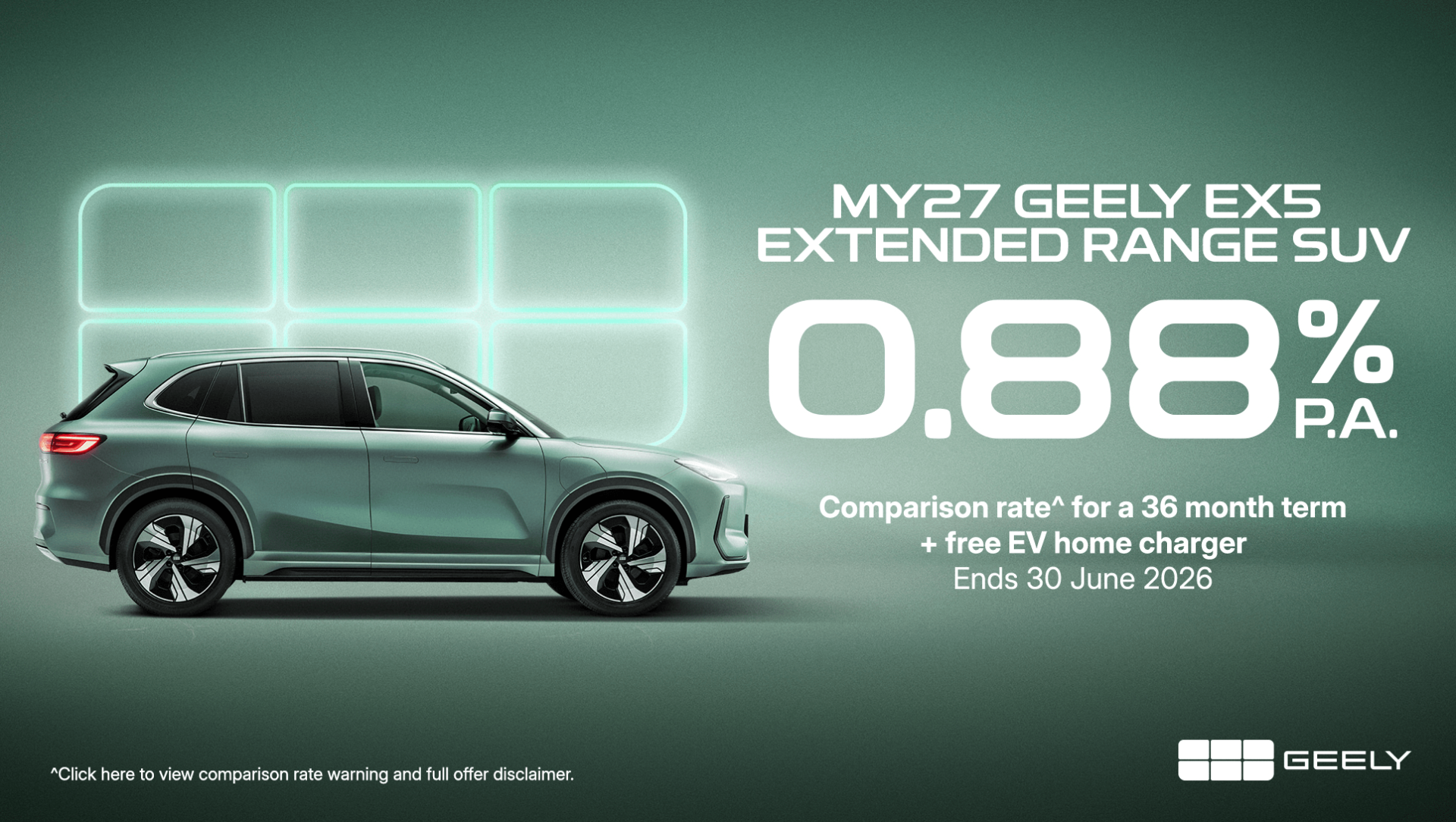 Geely EX5 0.88% p.a Comparison Rate Offer