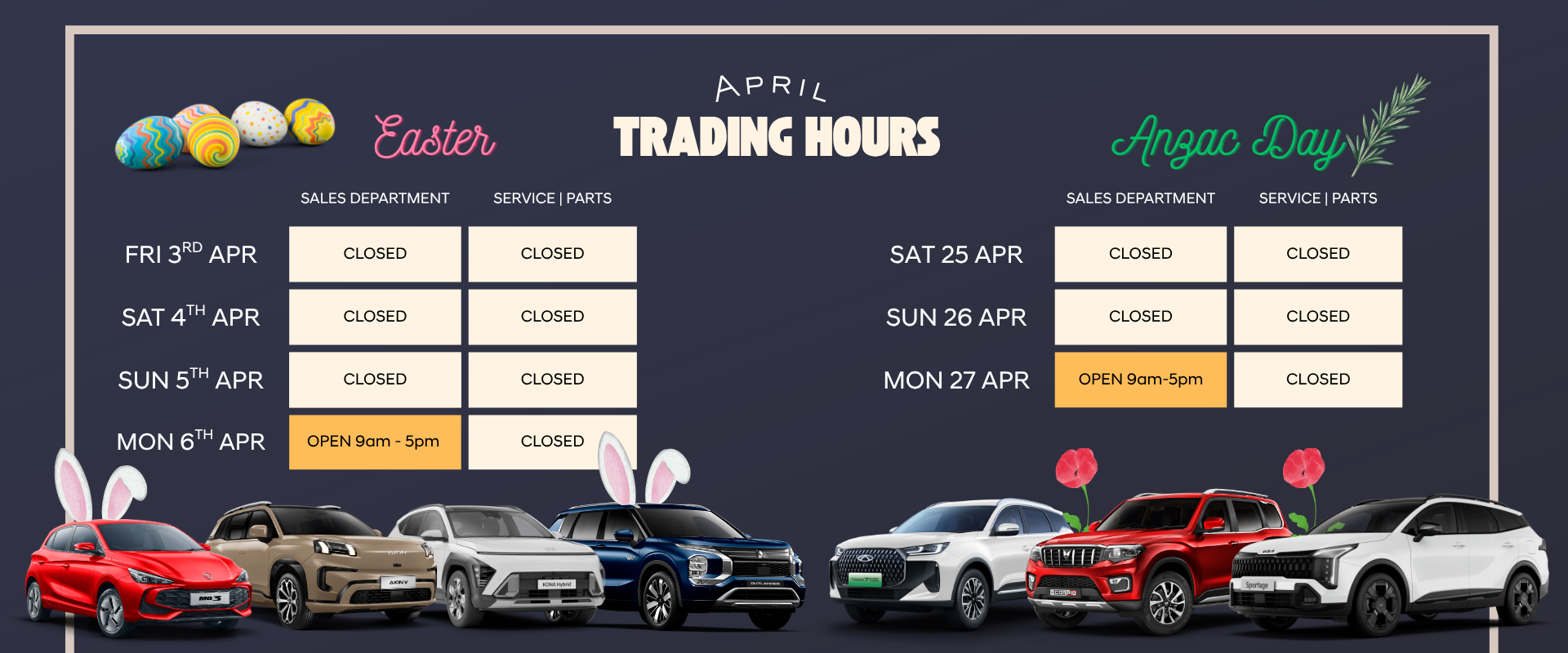 April Trading Hours