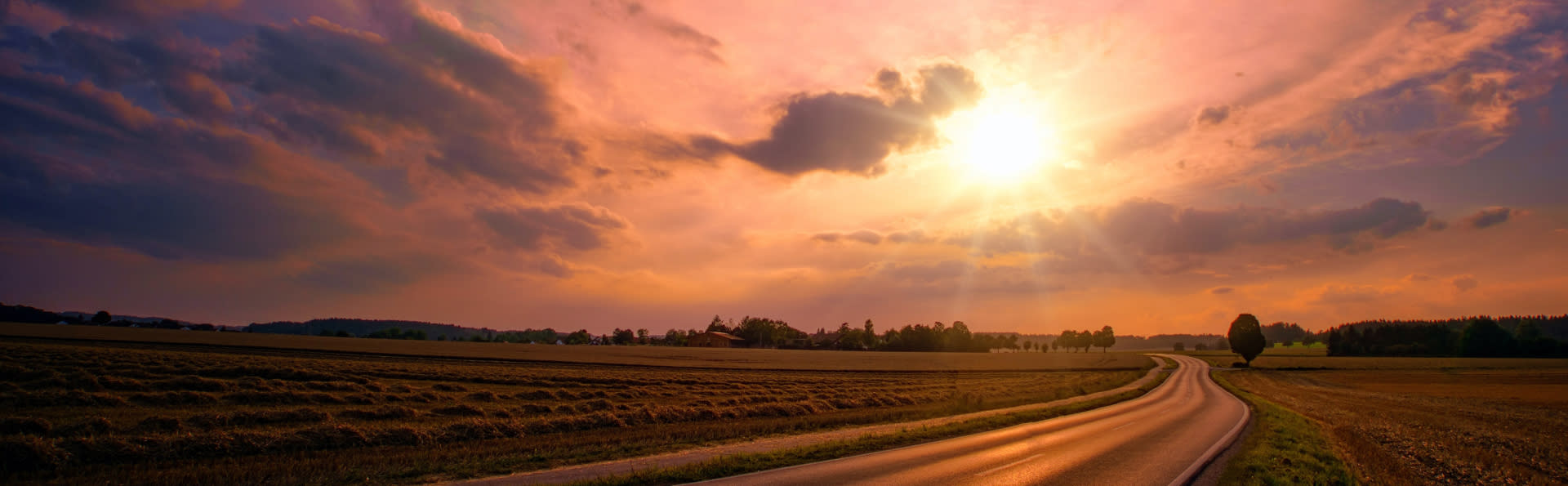 Sunset over farmland