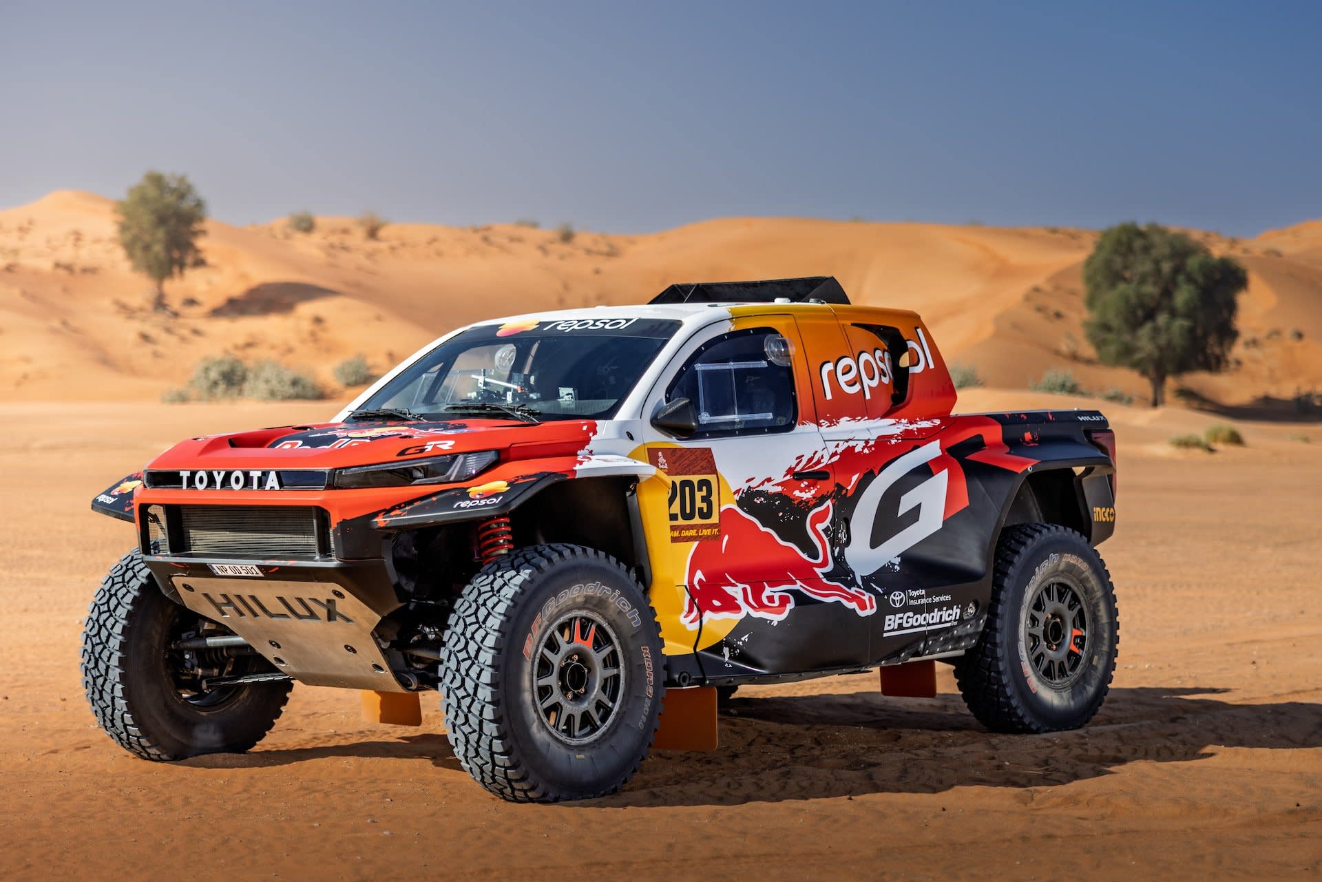 The tough-looking 2026 DKR GR HiLux bodywork was designed alongside the race team by Toyota Design Australia.