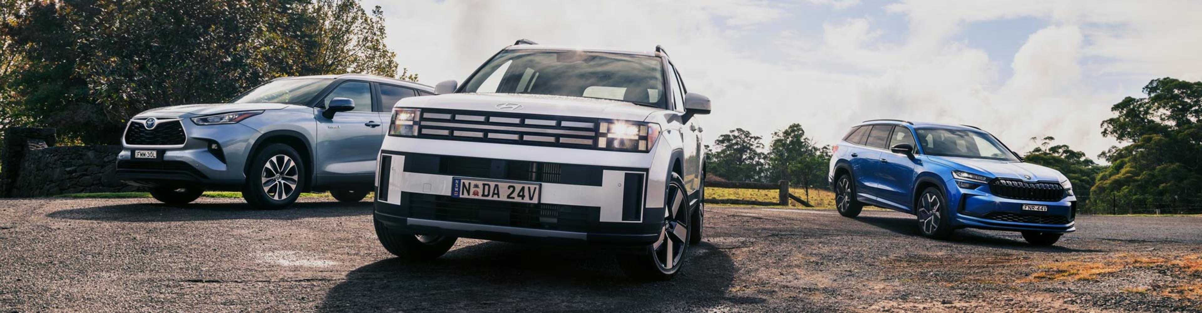 Skoda Kodiaq v Hyundai Santa Fe v Toyota Kluger: 2025 Seven-Seat SUV Comparison banner