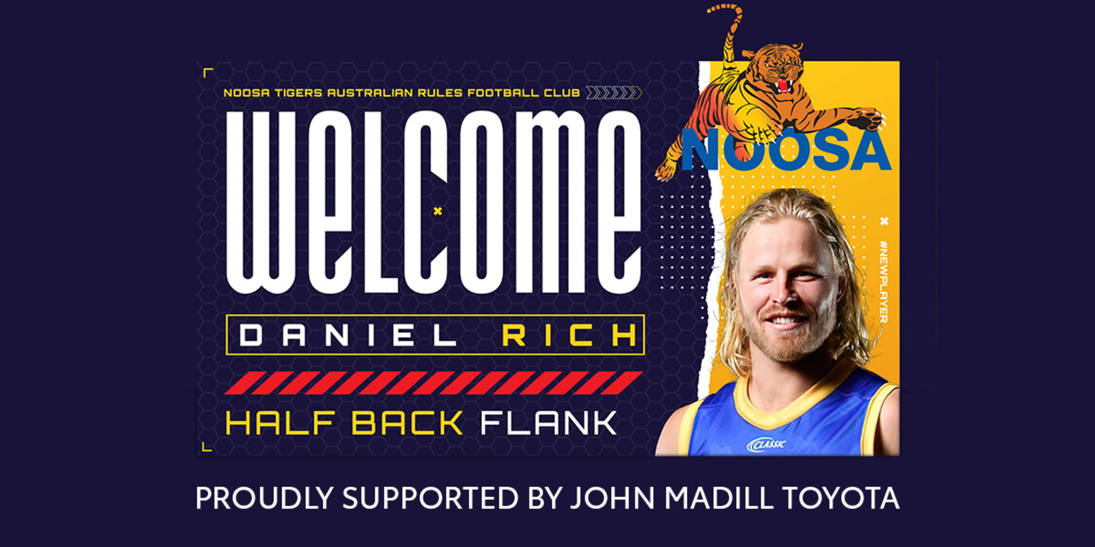 JOHN MADILL TOYOTA JOINS FORCES WITH DANIEL RICH AND NOOSA TIGERS AFC banner