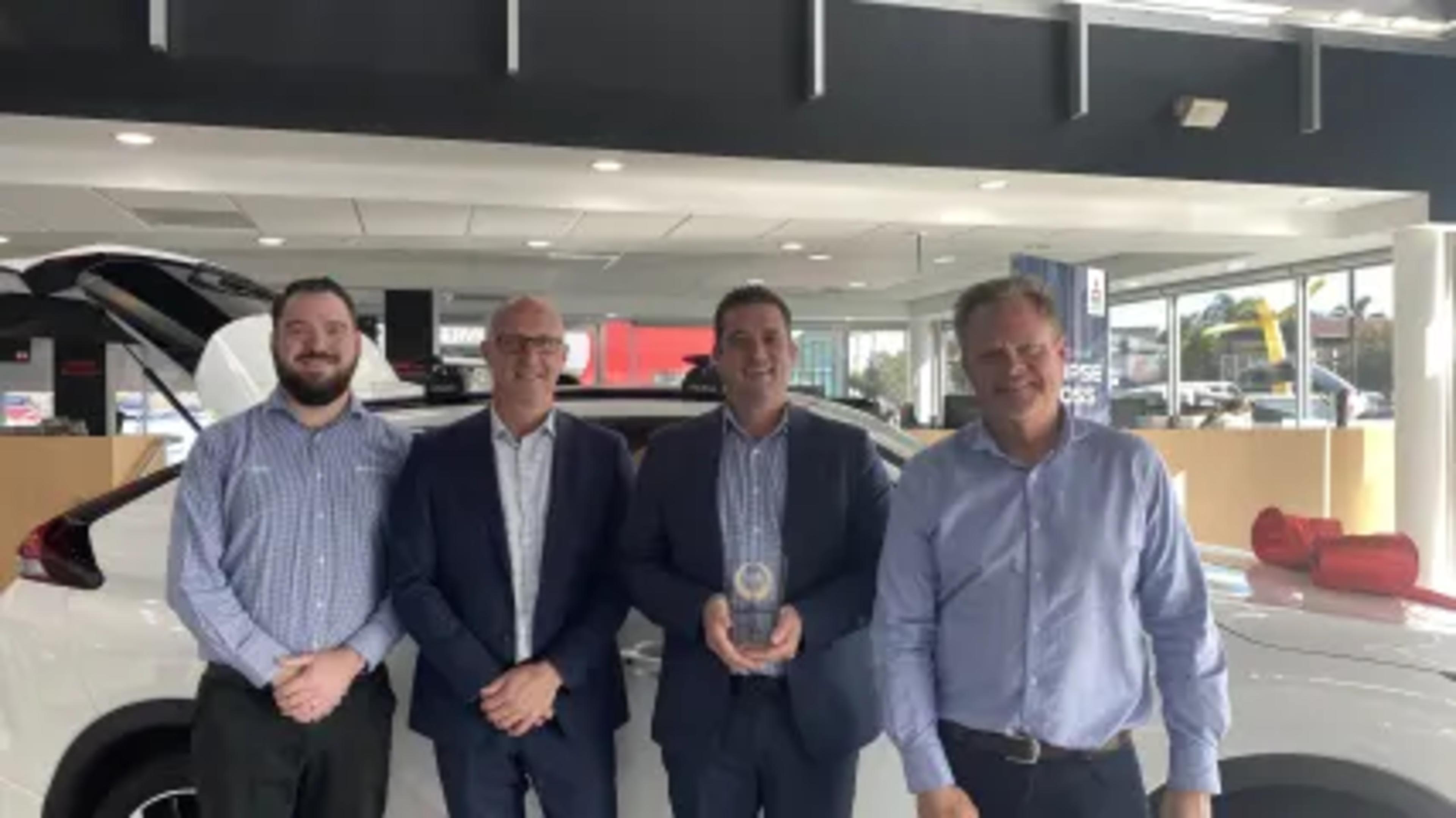 David White (Sales Manager, Motorama Mitsubishi), Jim Stewart (Mitsubishi Qld Regional Manager), Joel Mullins (General Manager, Motorama Mitsubishi), Mark Woelders (Managing Director, Motorama)