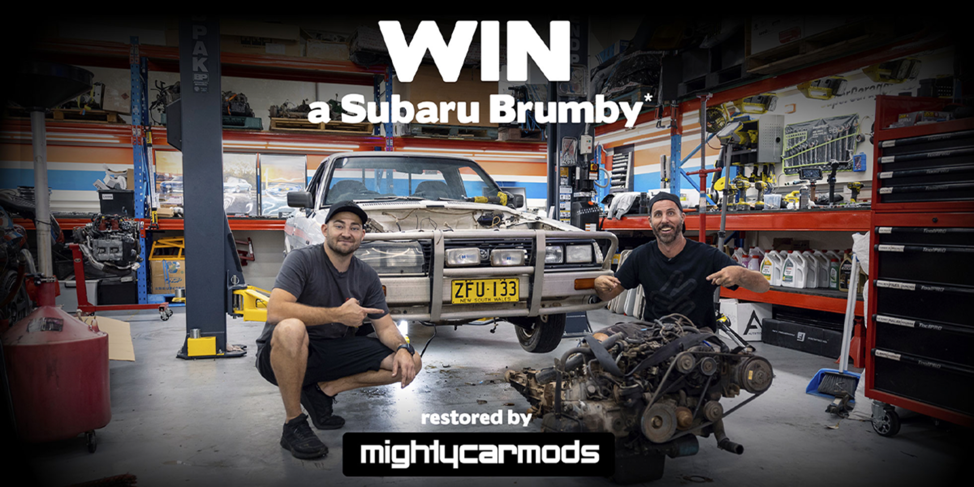 Subaru Australia joins forces with youtube sensations Mighty Car Mods to restore classic Brumby for road safety awareness banner