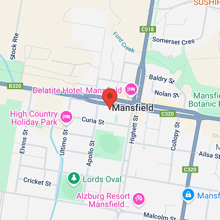 Delatite Ford - Mansfield map