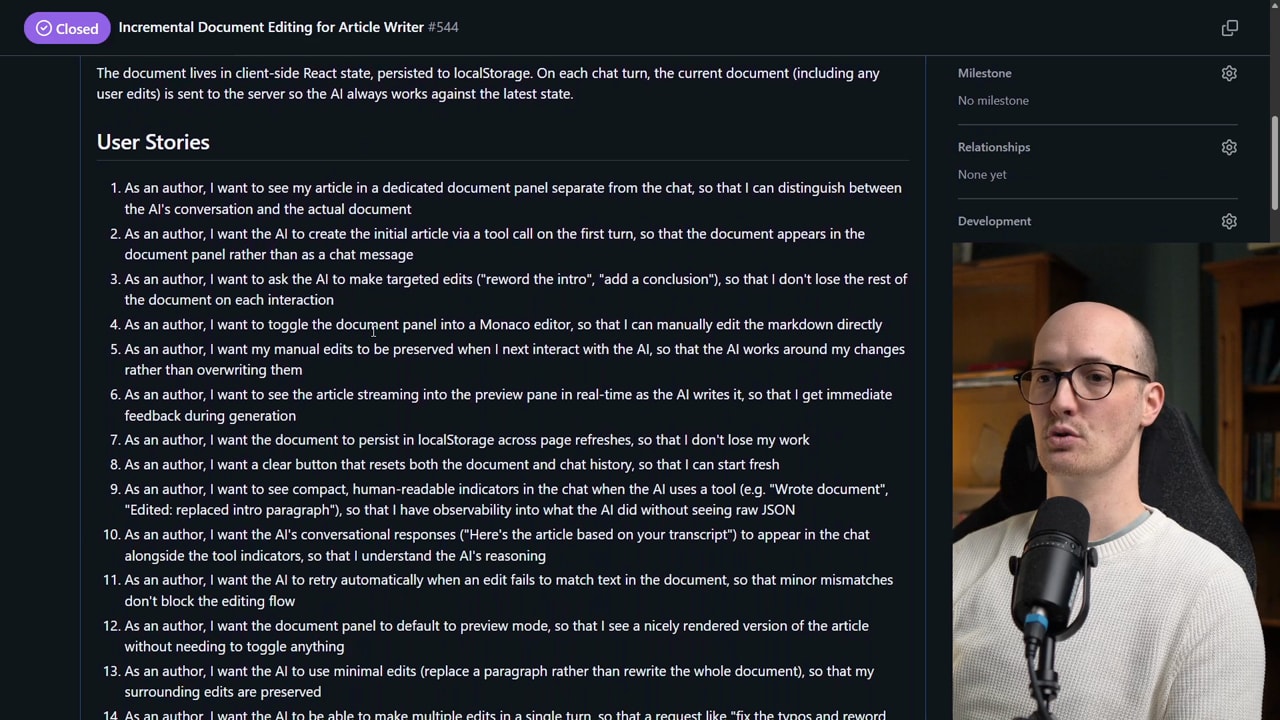 User stories section of a PRD