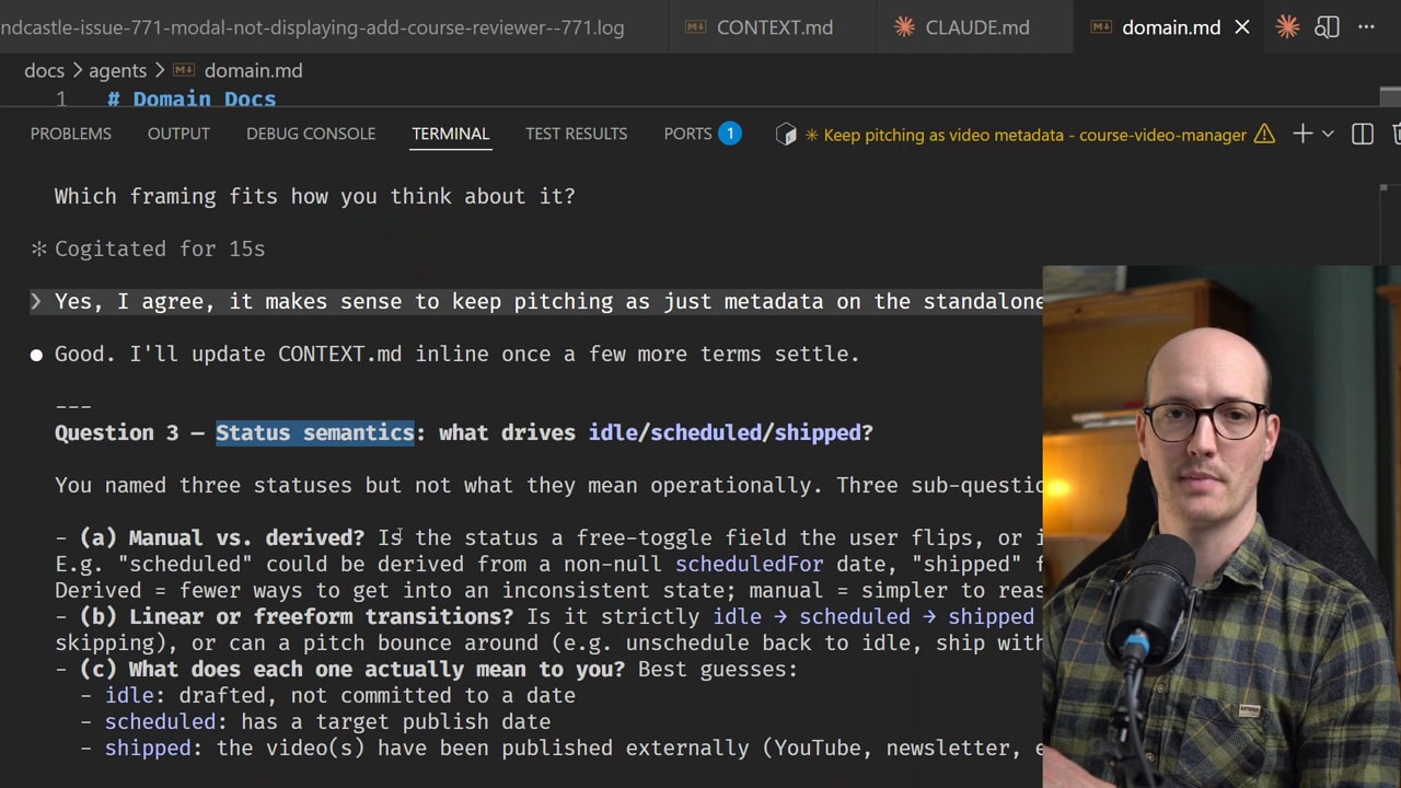 Claude asking about status semantics and transitions
