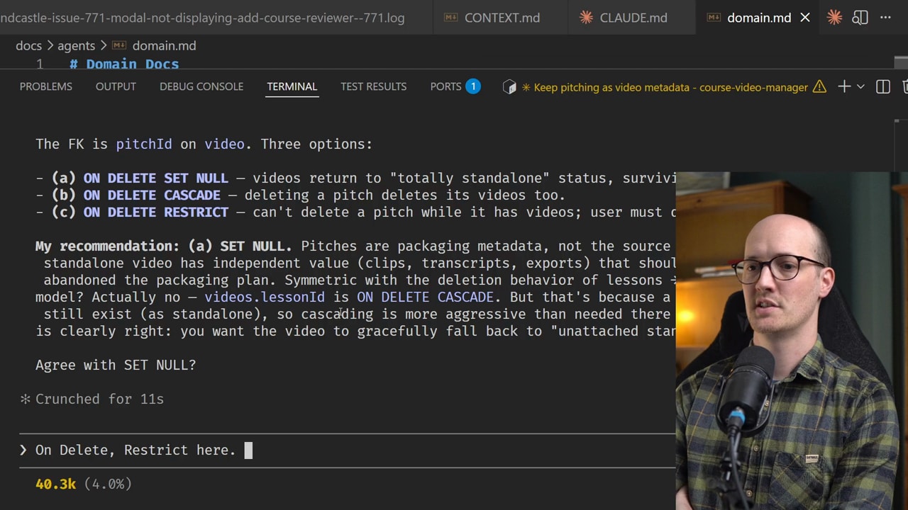 Claude discussing deletion cascade behavior